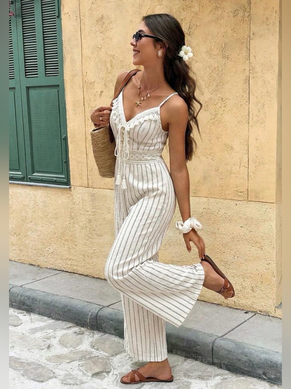 NWT Serisse Women's Striped Print Knotted Casual Jumpsuit